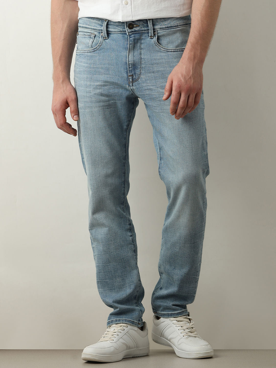 Light Blue Mid Rise Scott Straight Fit Jeans - Main Image