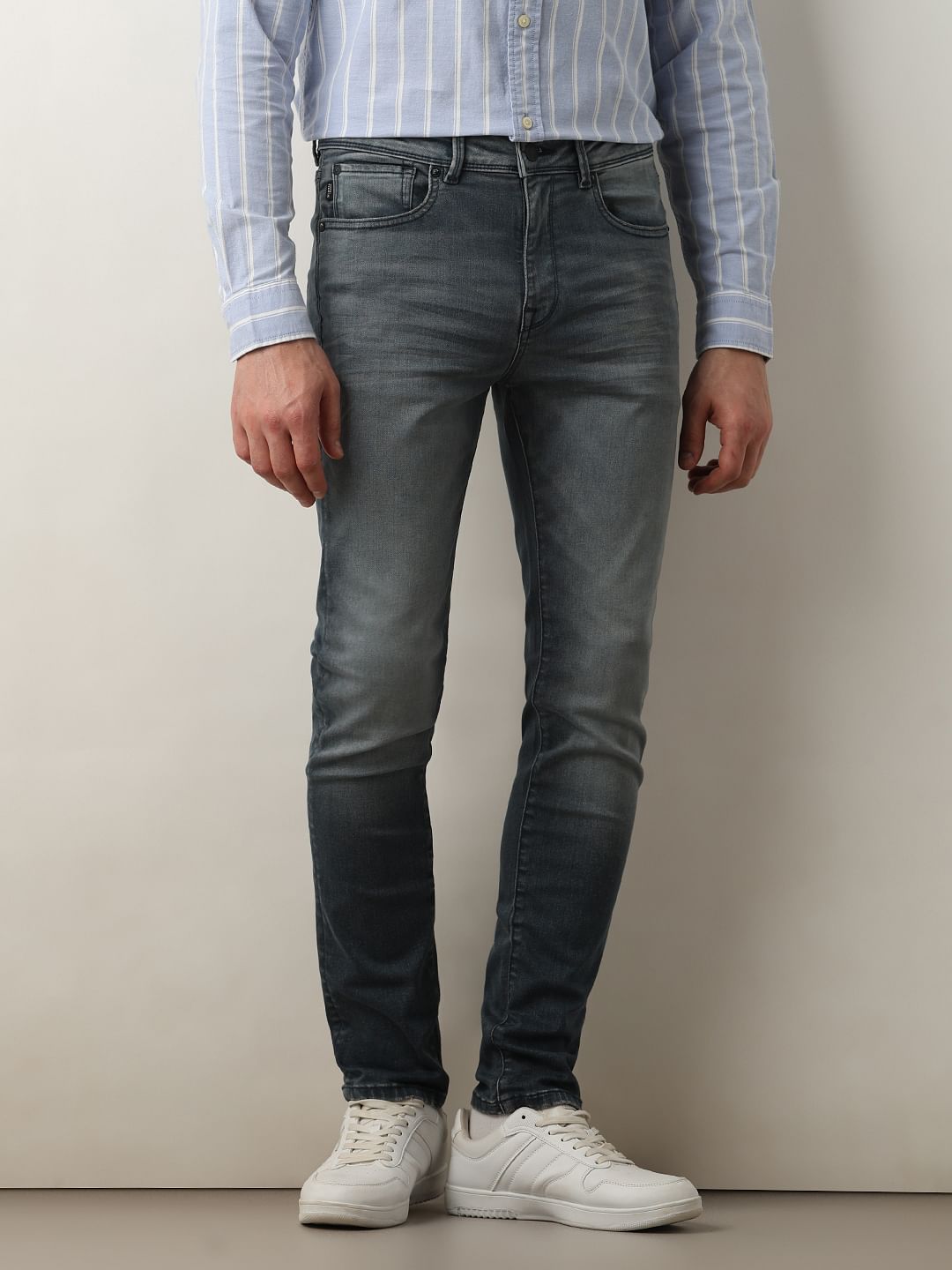 Dark Blue Mid Rise Leon Slim Fit Jeans