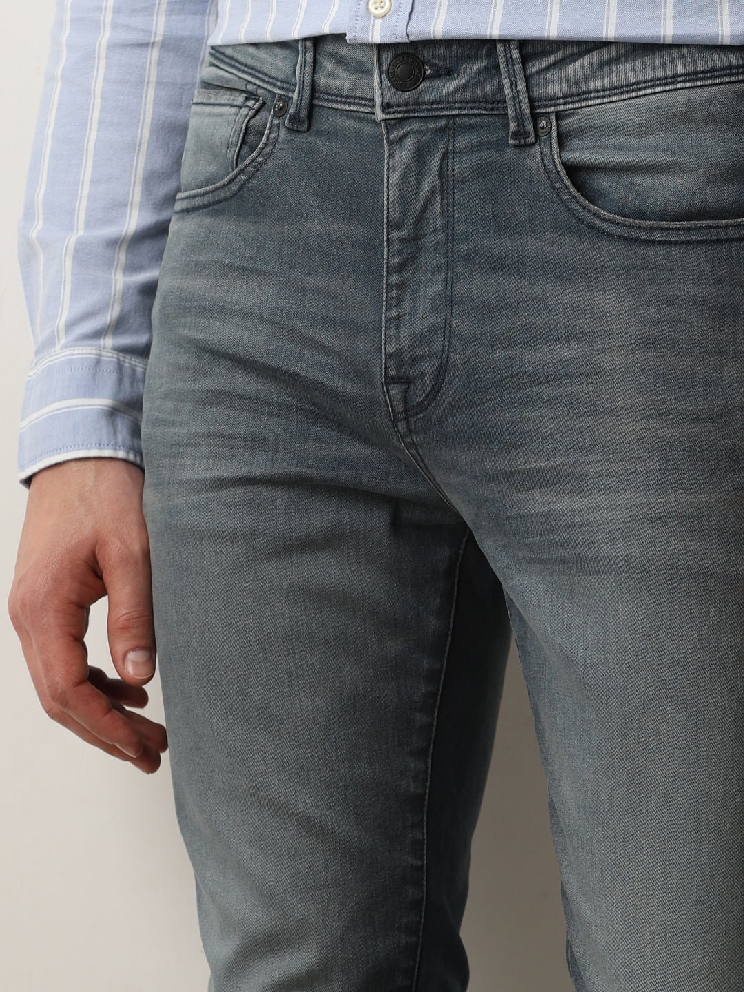 Dark Blue Mid Rise Leon Slim Fit Jeans