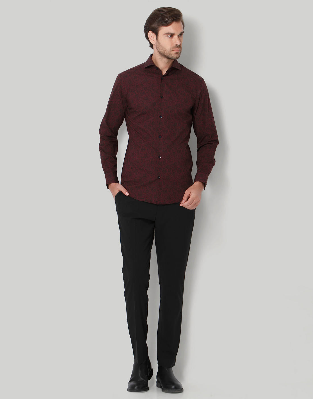 Red Floral Print Full Sleeves Shirt