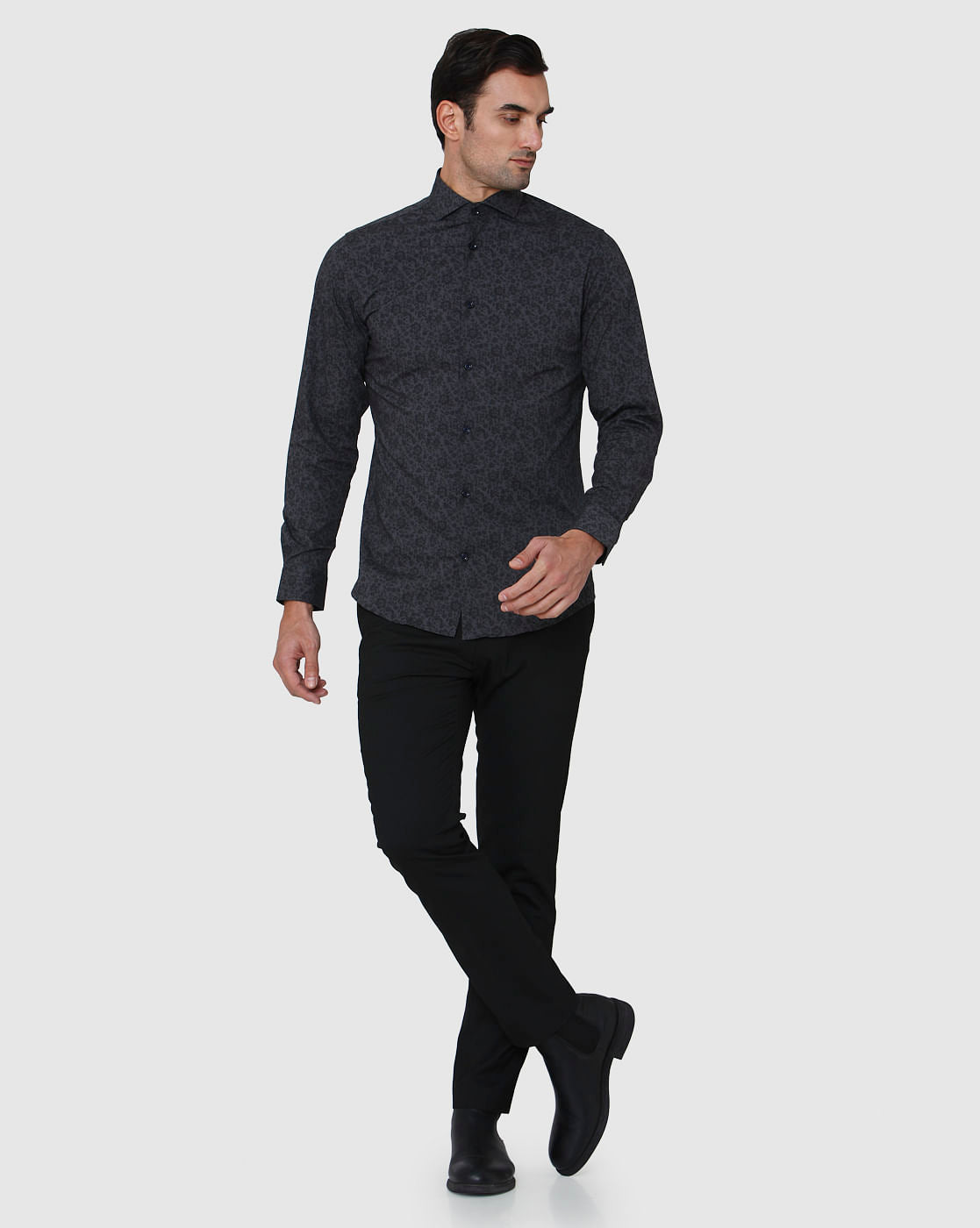 Black Floral Print Full Sleeves Shirt