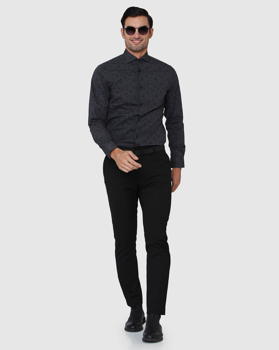 Black Floral Print Full Sleeves Shirt