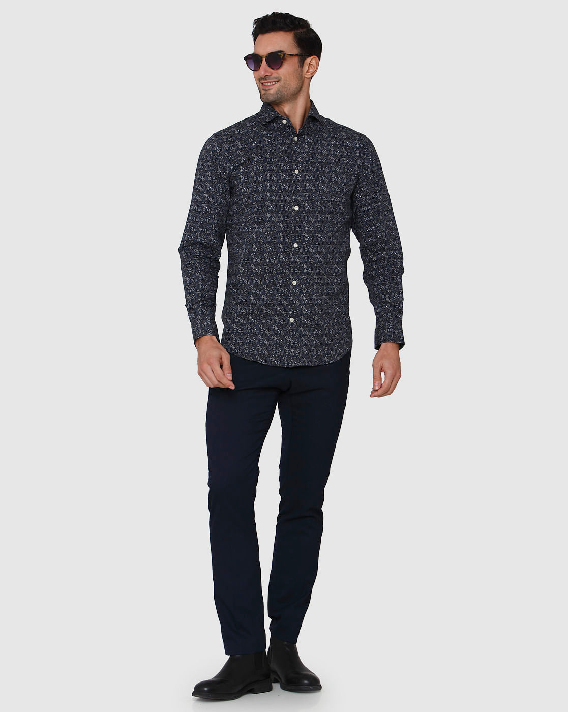 Blue Printed Full Sleeves Shirt