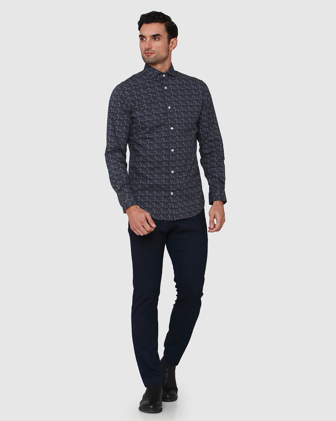 Blue Printed Full Sleeves Shirt