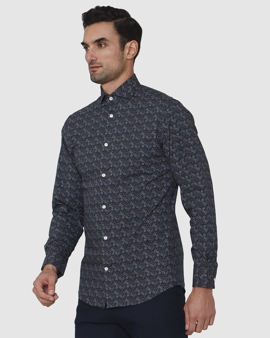 Blue Printed Full Sleeves Shirt