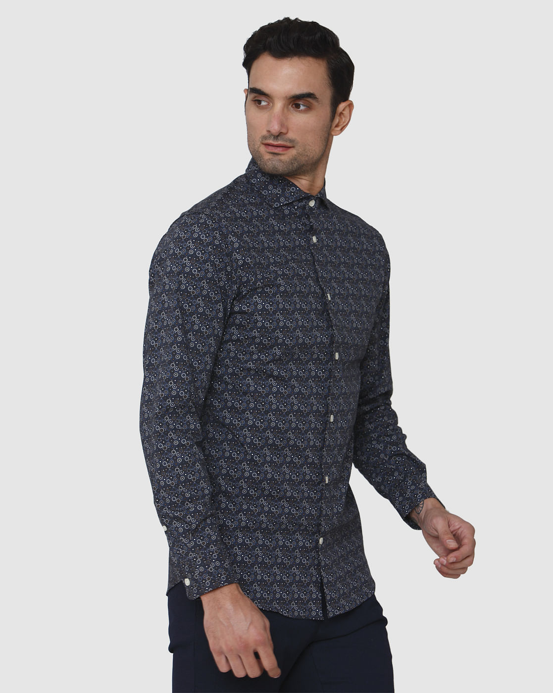 Blue Printed Full Sleeves Shirt