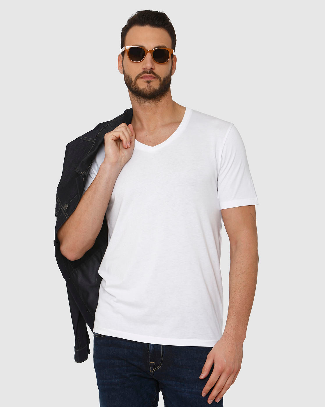White Slim Fit V Neck T-Shirt