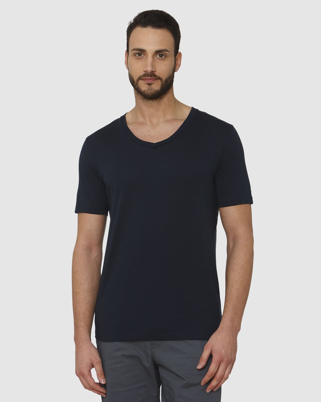Dark Blue Slim Fit V Neck T-Shirt