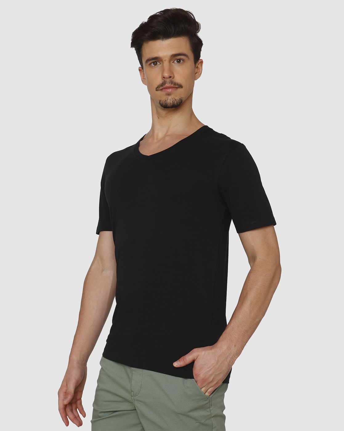 Black Slim Fit V Neck T-Shirt