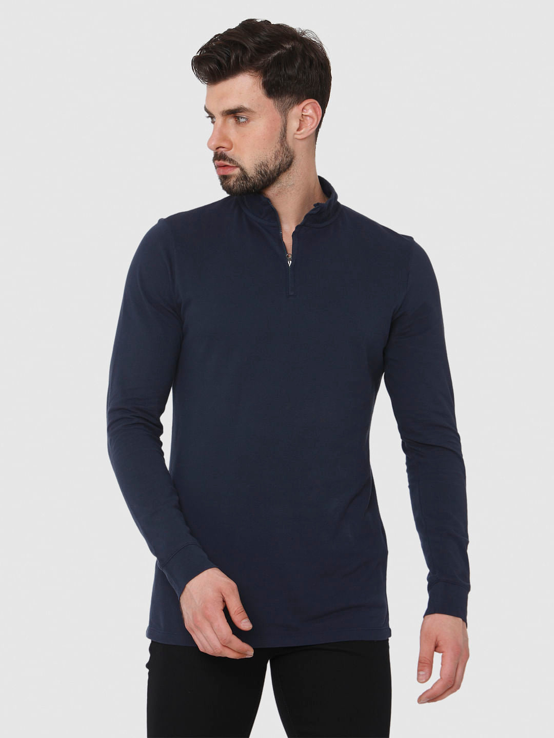Navy Blue High Neck Polo T-Shirt