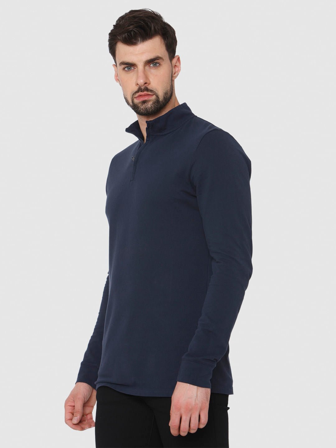 Navy Blue High Neck Polo T-Shirt