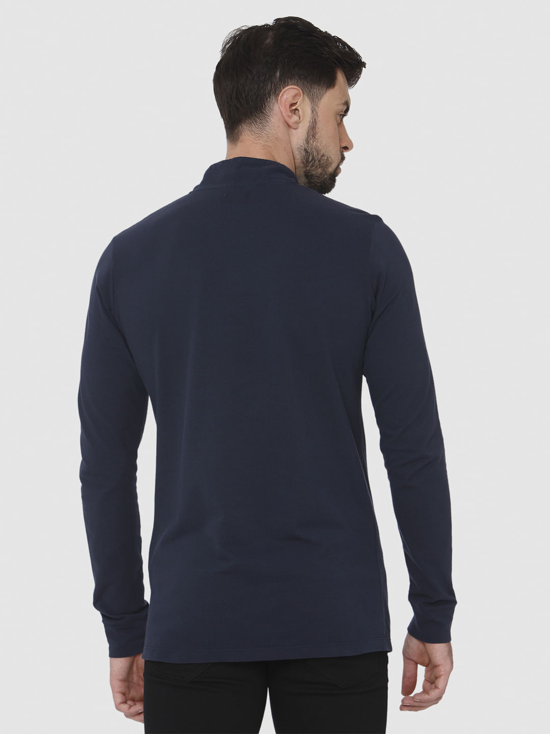 Navy Blue High Neck Polo T-Shirt