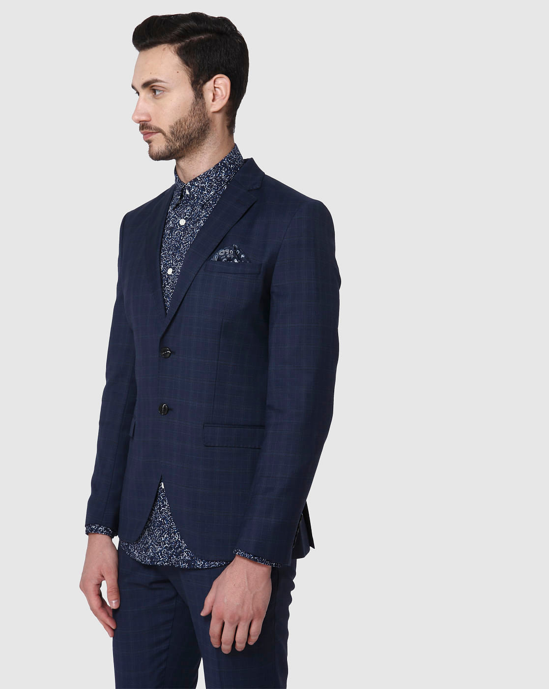 Navy Blue Check Formal Blazer