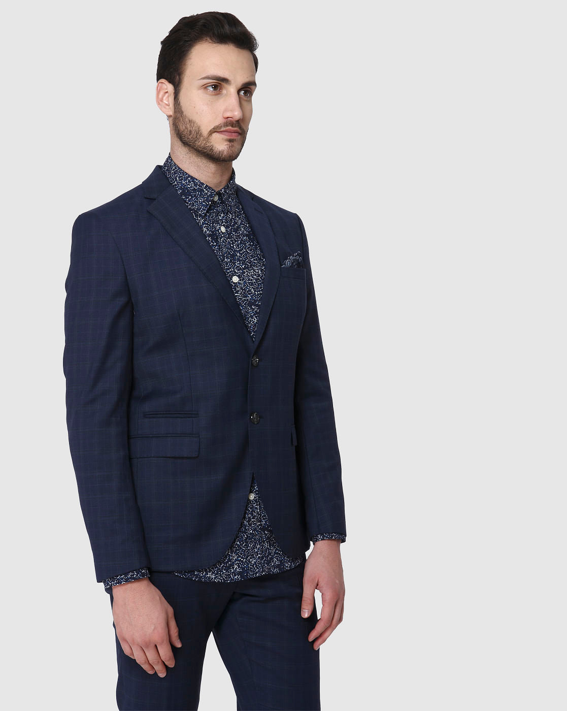 Navy Blue Check Formal Blazer