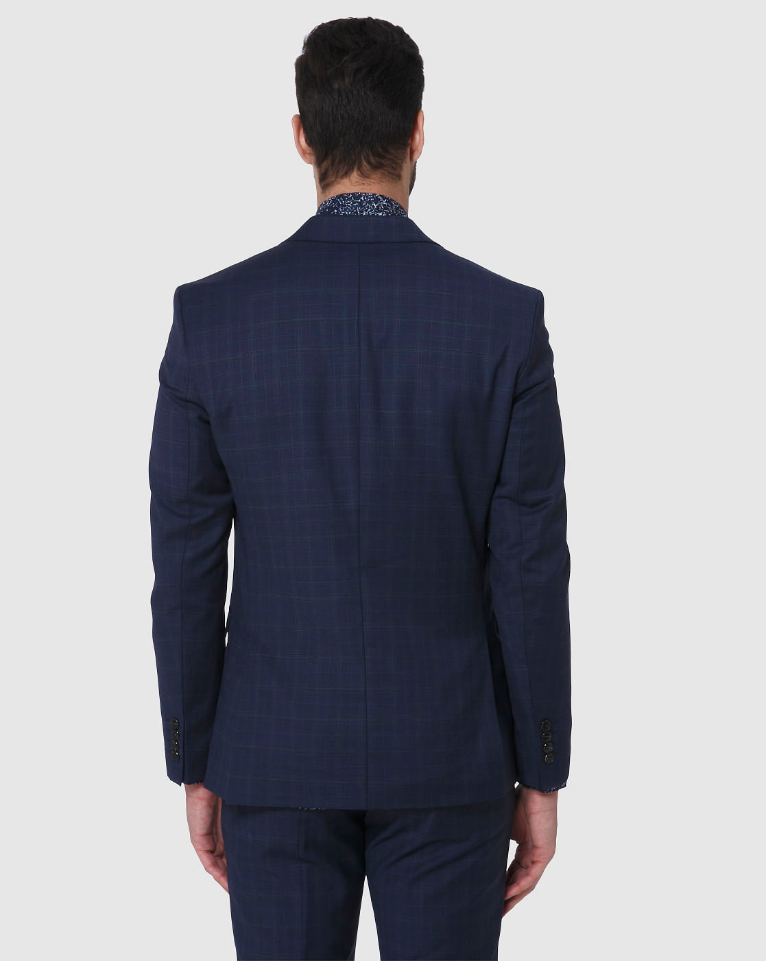 Navy Blue Check Formal Blazer