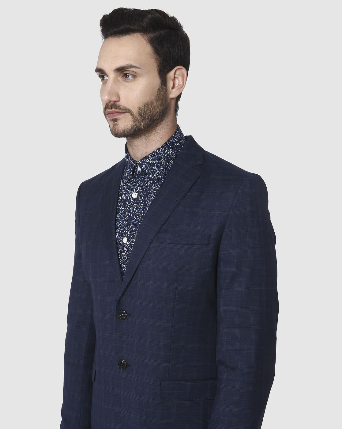 Navy Blue Check Formal Blazer