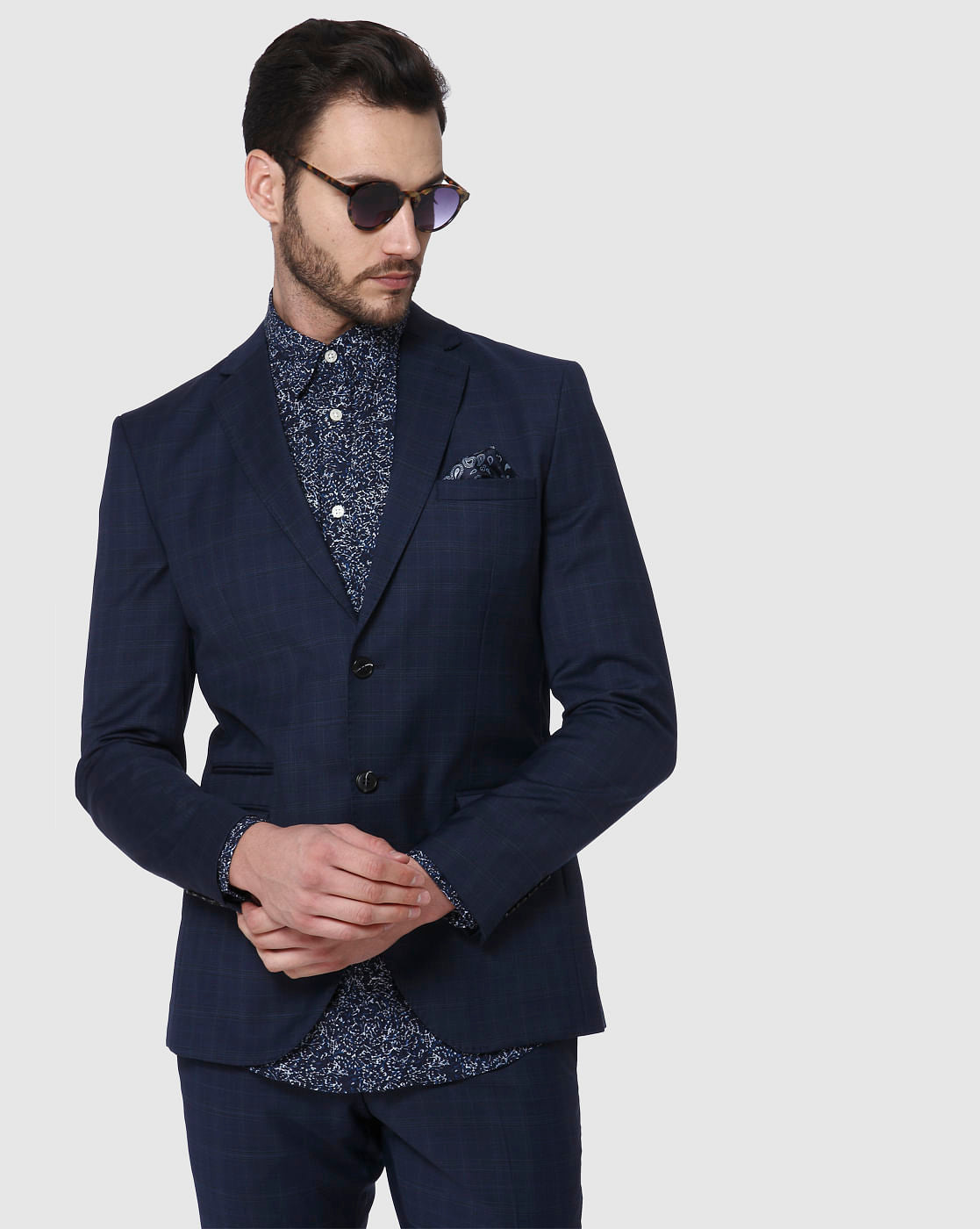 Navy Blue Check Formal Blazer