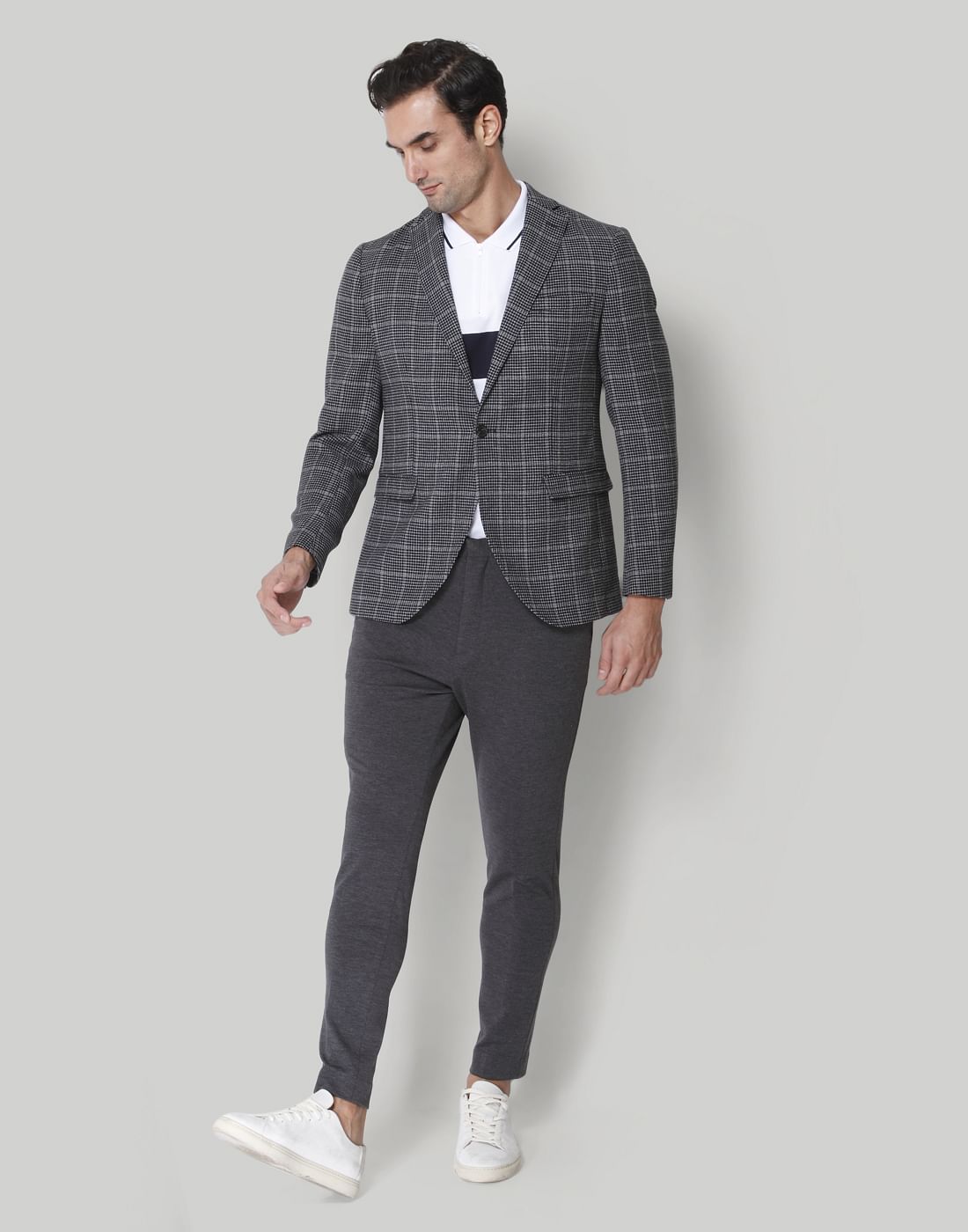 Navy Blue Check Formal Blazer