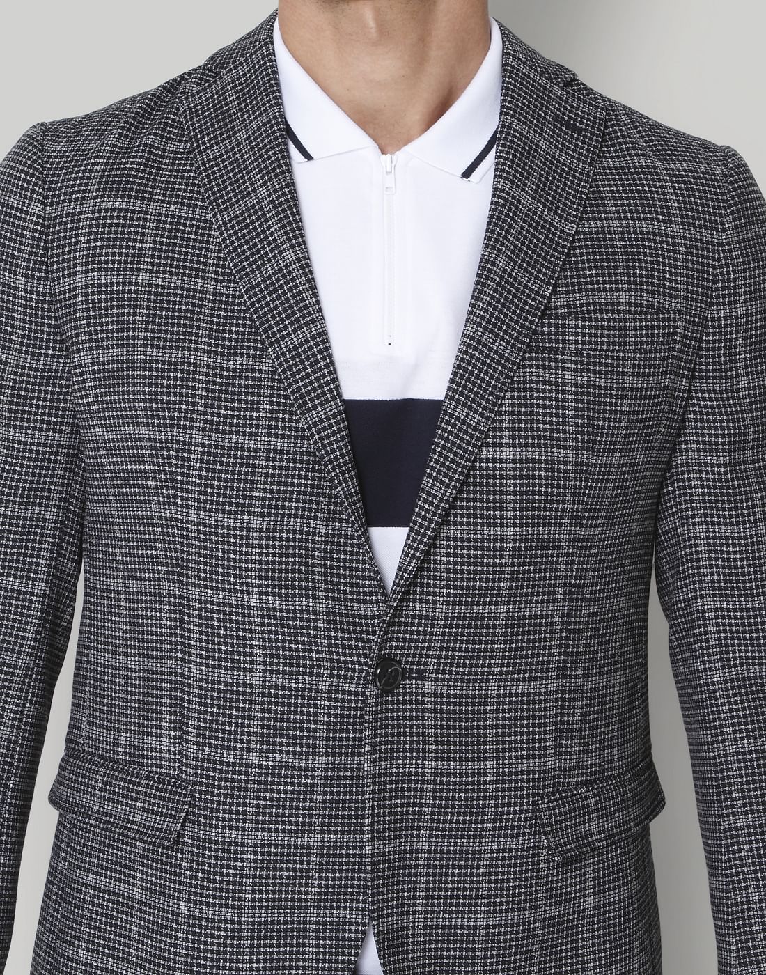 Navy Blue Check Formal Blazer
