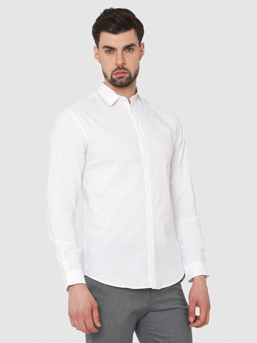White Printed Formal Full Sleeves Shirt