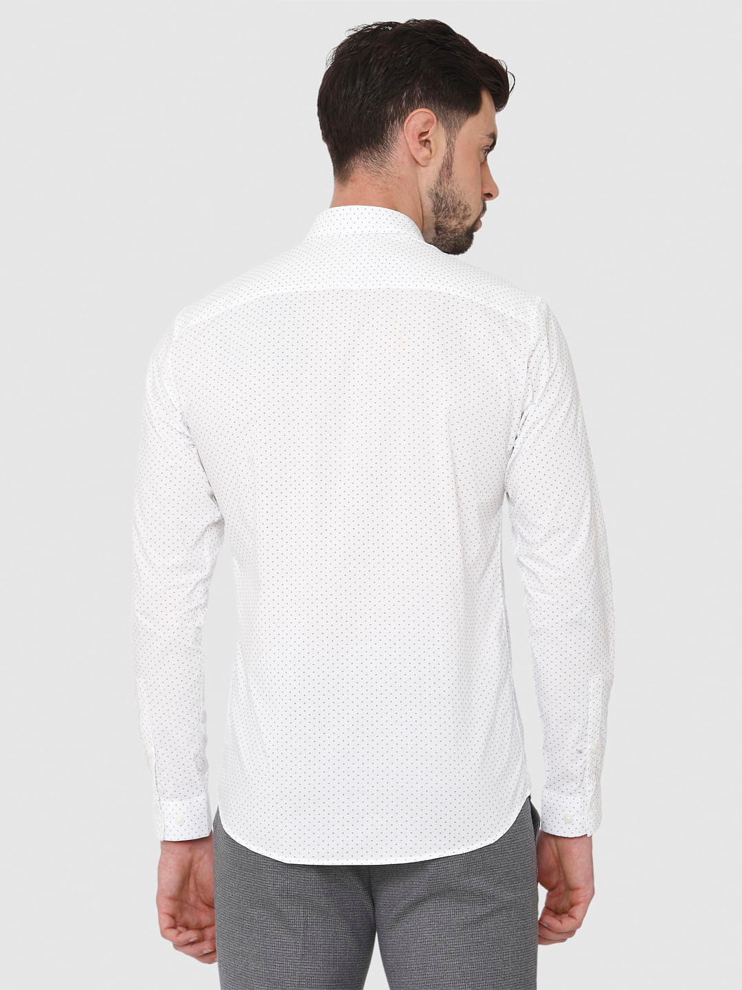 White Printed Formal Full Sleeves Shirt