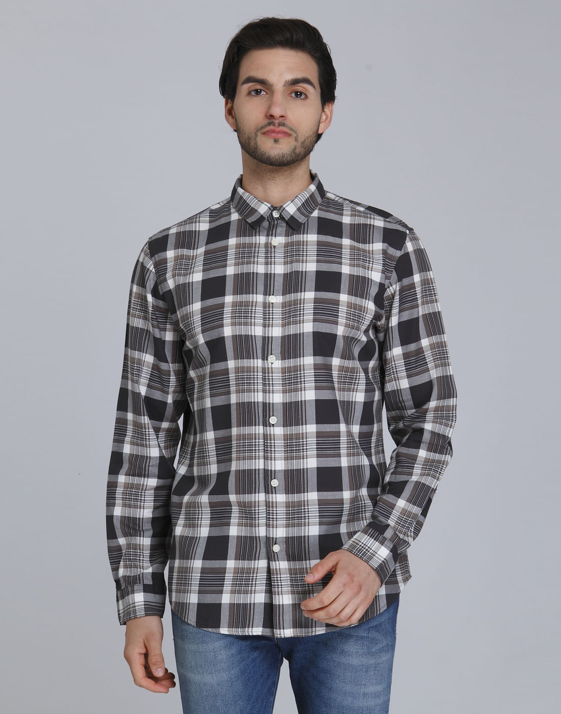 Grey Check Full Sleeves Shirt