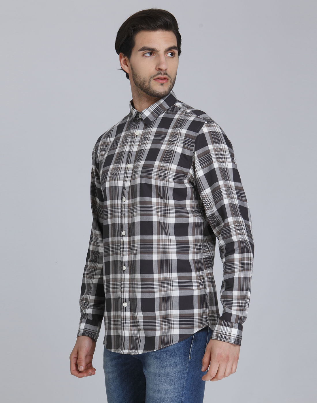 Grey Check Full Sleeves Shirt