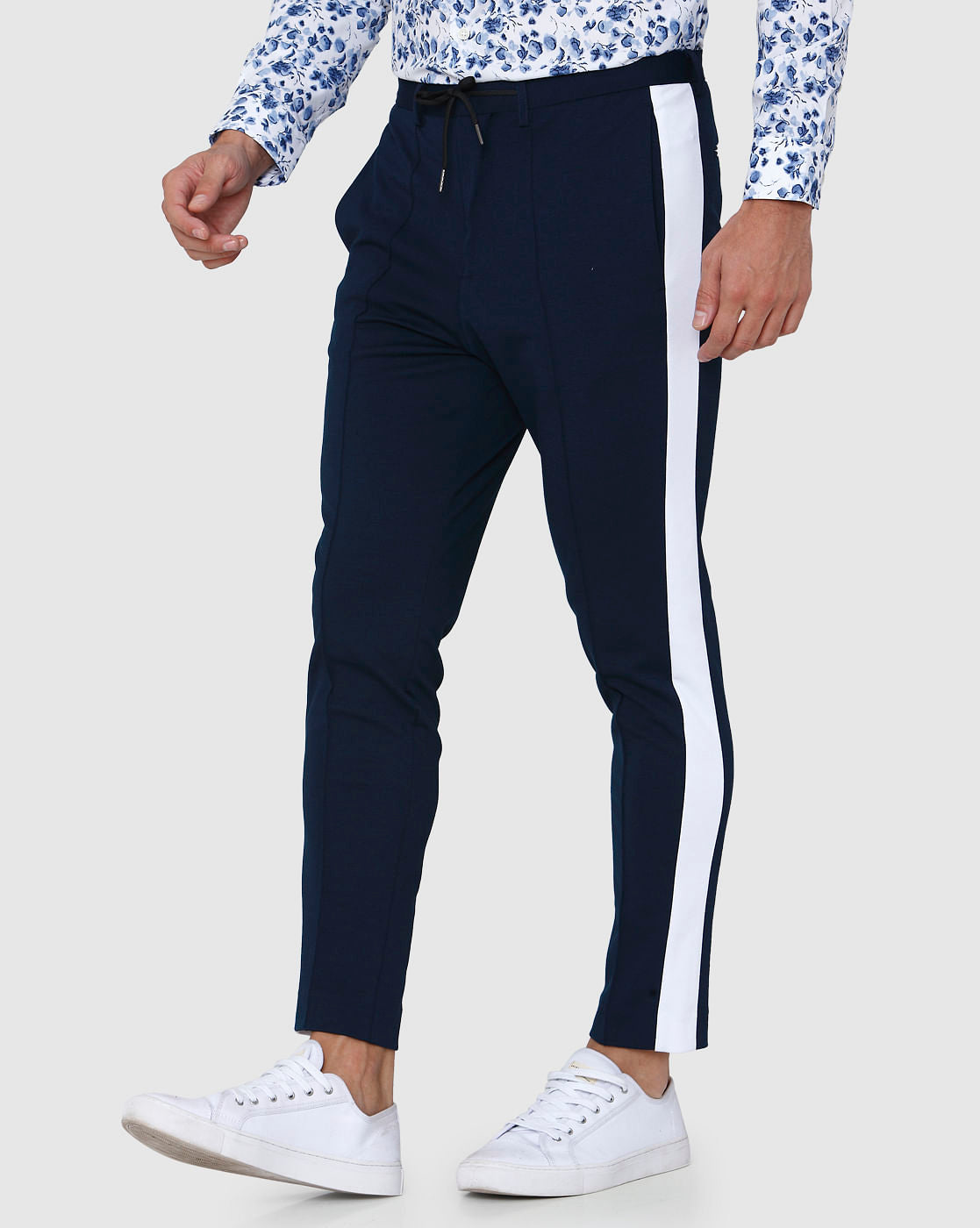 Navy Blue Tape Detail Tapered Fit Trousers