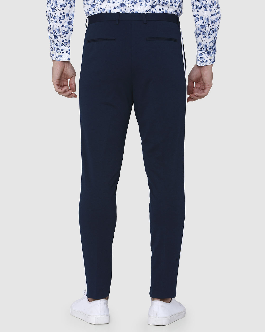 Navy Blue Tape Detail Tapered Fit Trousers
