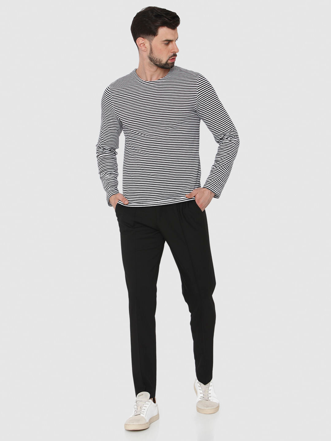 Black Striped Crew Neck T-Shirt