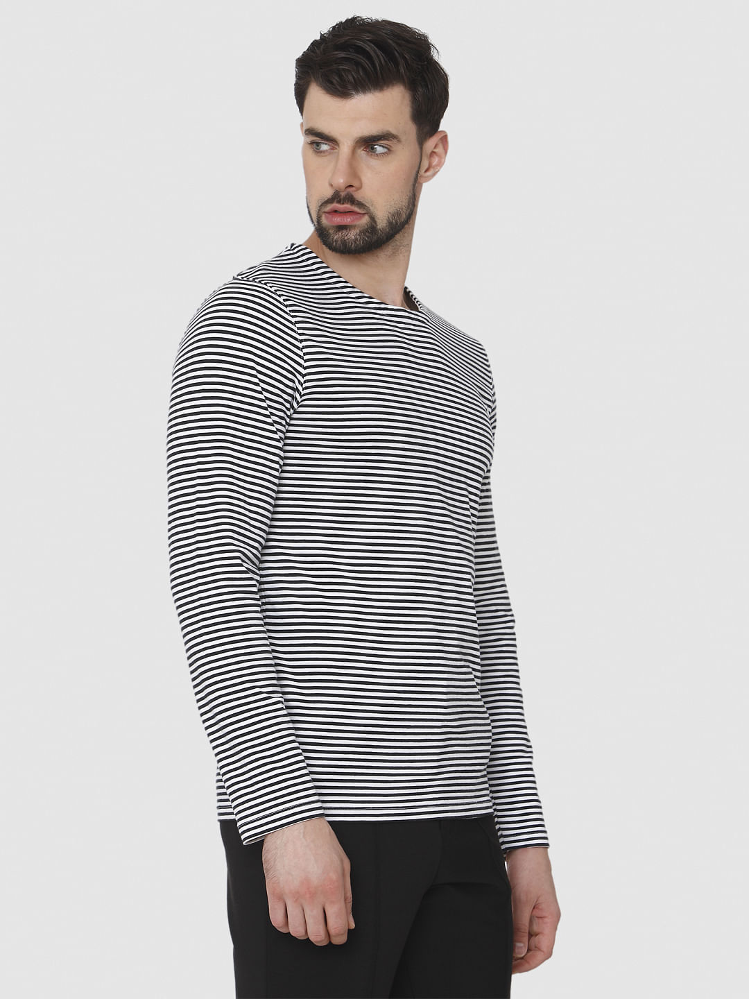 Black Striped Crew Neck T-Shirt