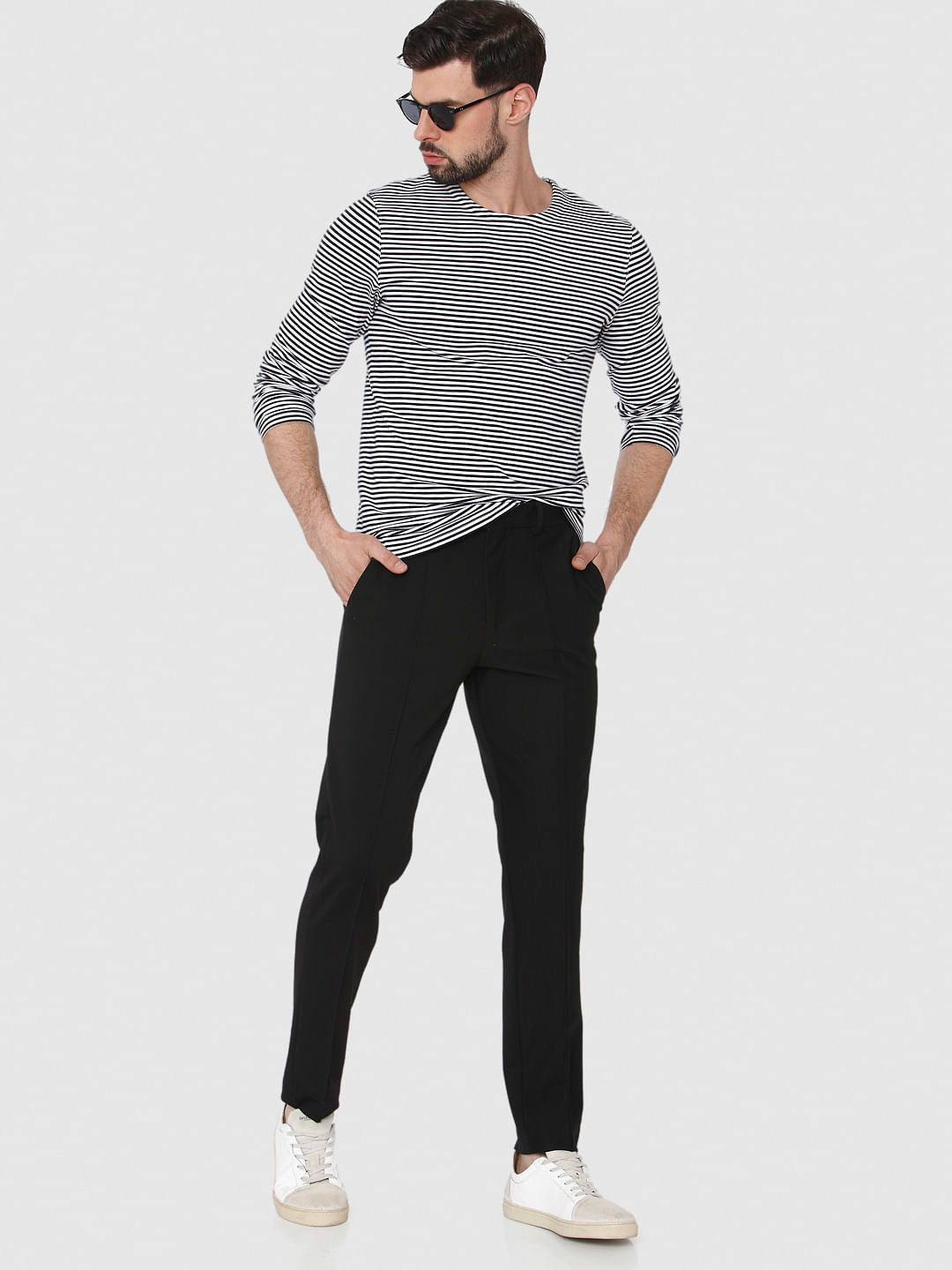 Black Striped Crew Neck T-Shirt