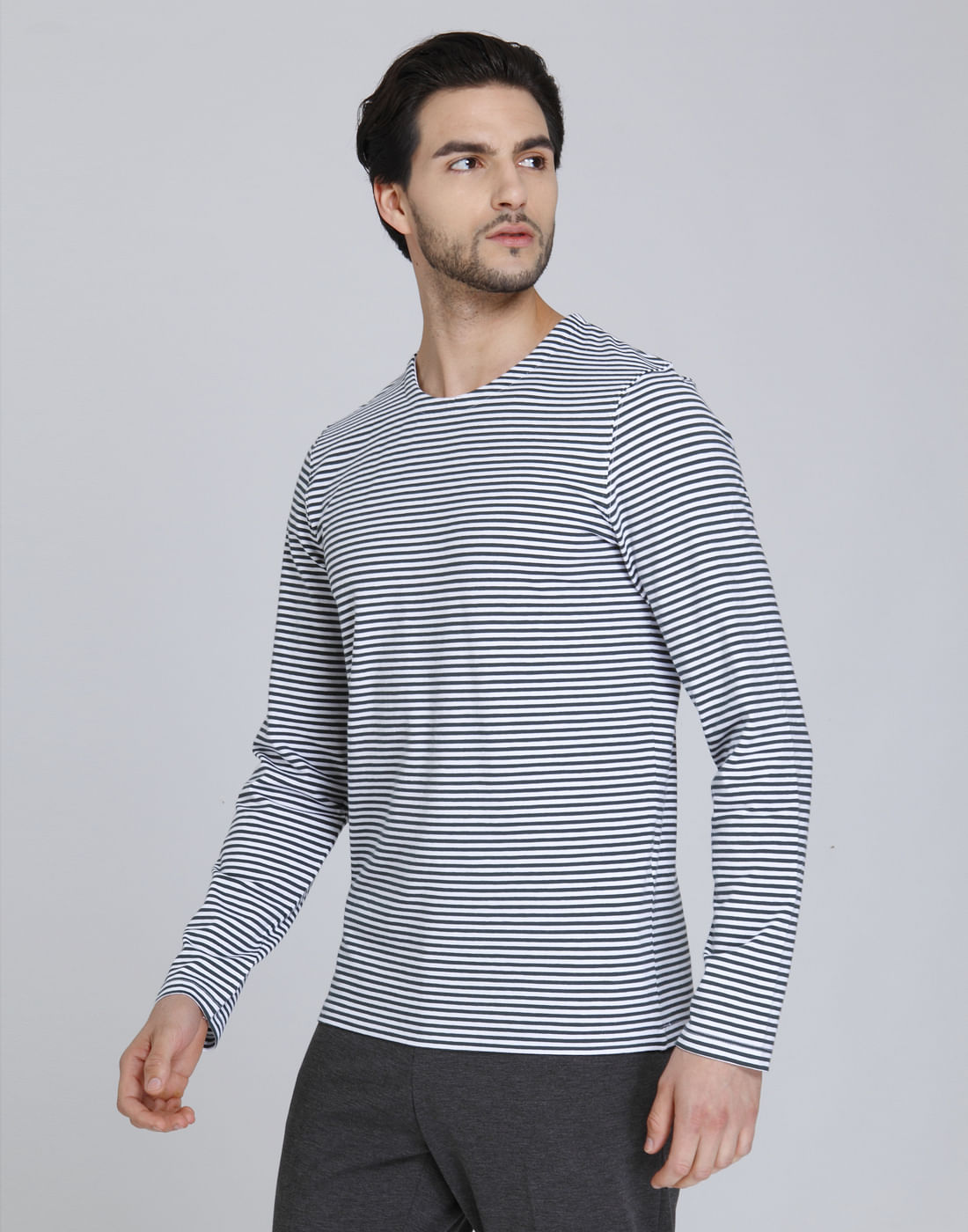Blue Striped Crew Neck T-Shirt