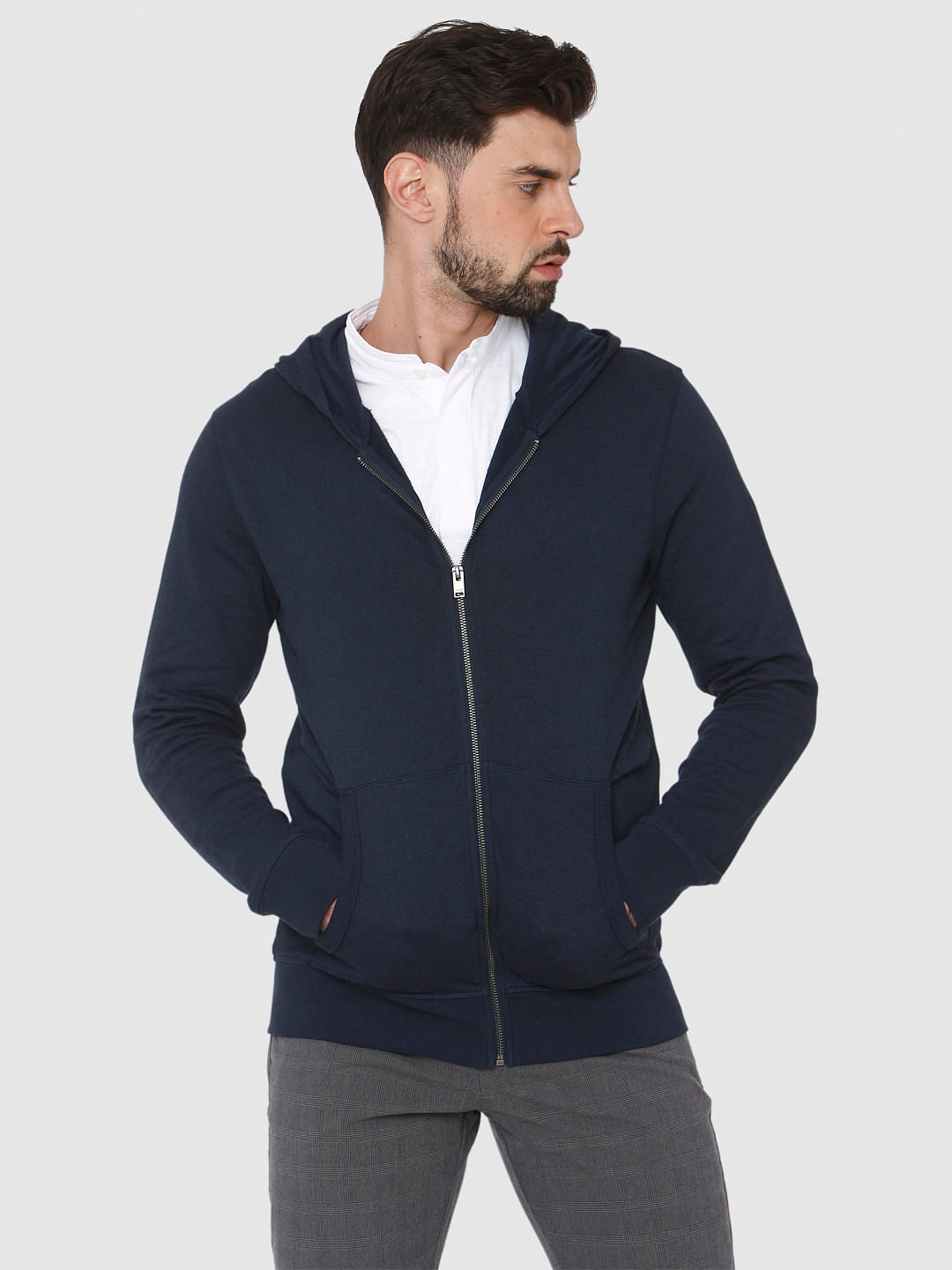 Navy Blue Hooded Sweat Jacket
