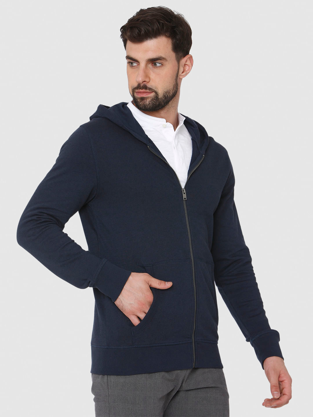 Navy Blue Hooded Sweat Jacket