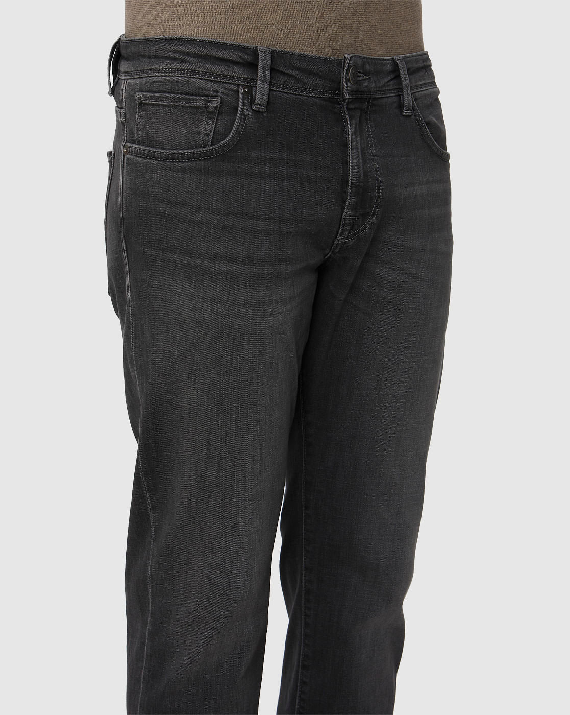 Grey Mid Rise Faded Scott Straight Fit Jeans