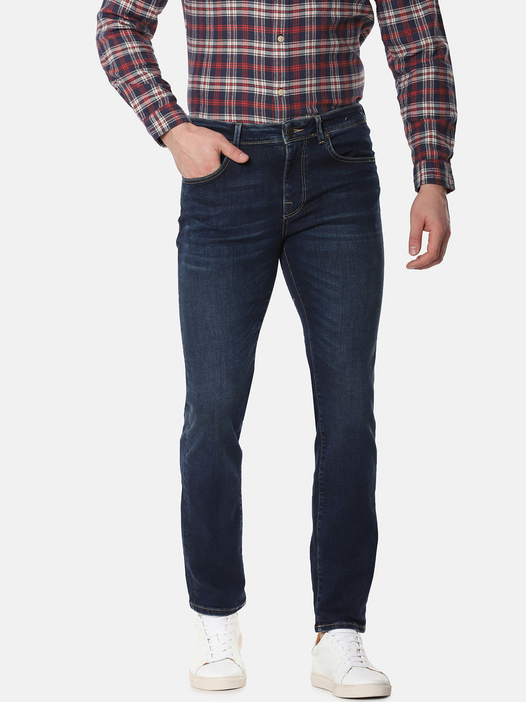 Blue Mid Rise Leon Slim Fit Jeans