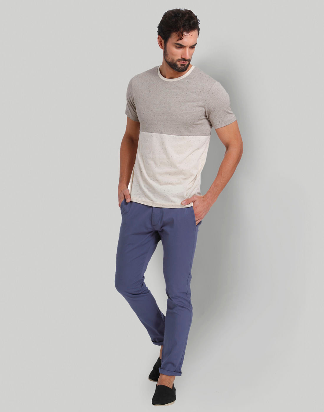 Grey Colourblocked Crew Neck T-Shirt