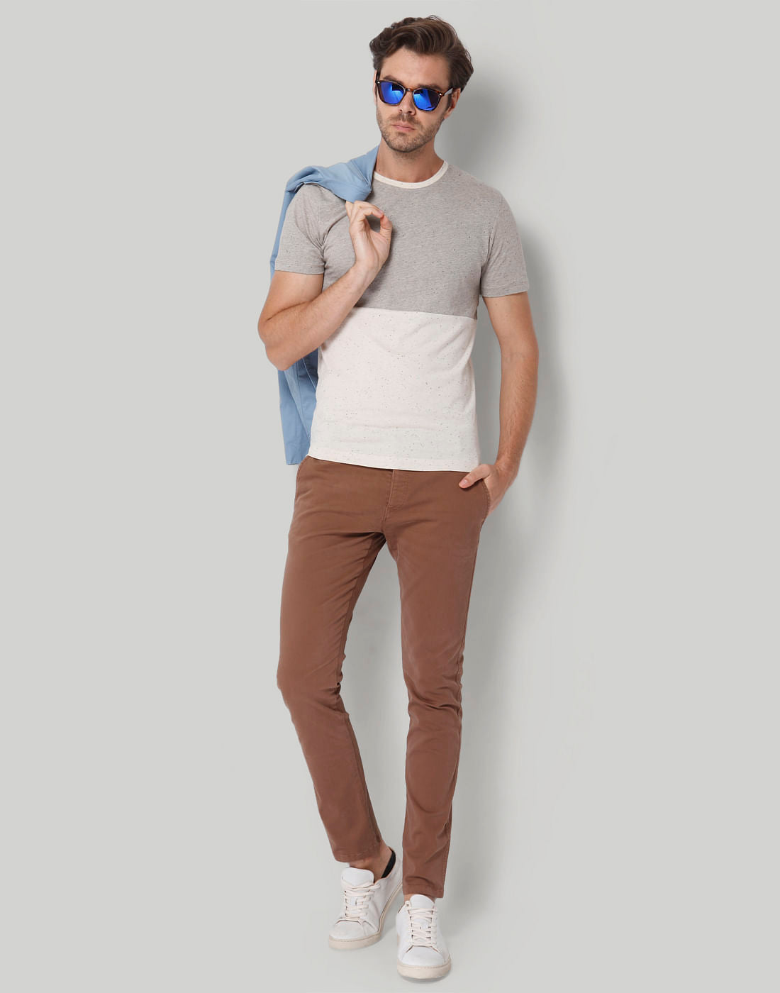 Grey Colourblocked Crew Neck T-Shirt