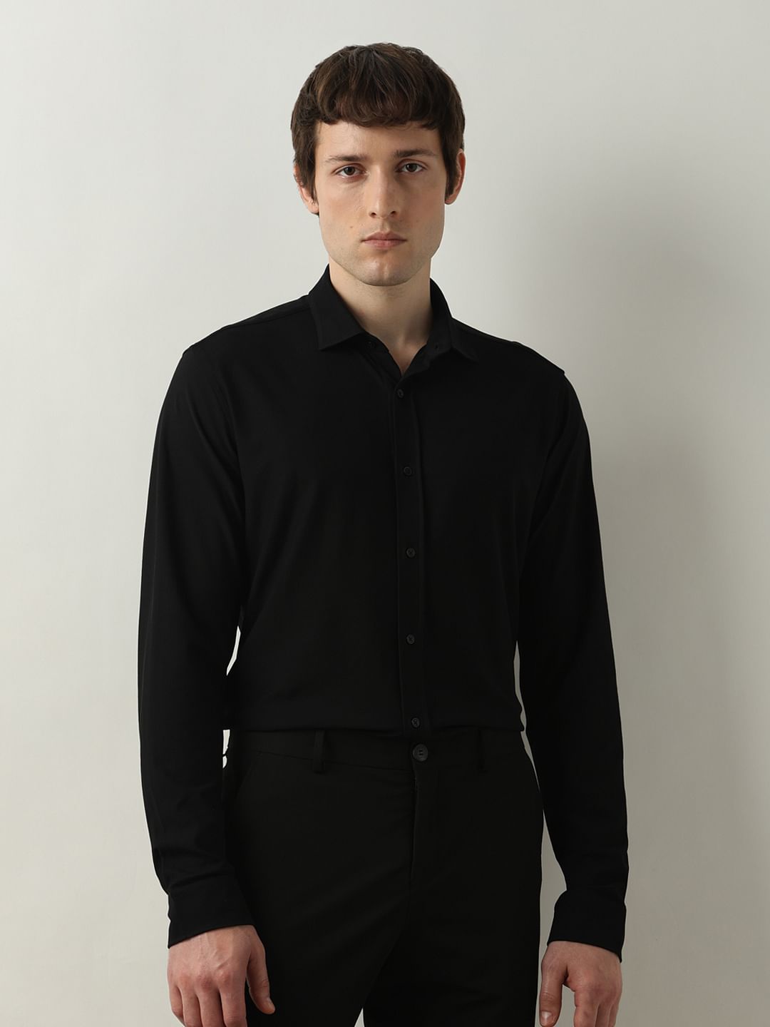 Black Knitted Full Sleeves Shirt