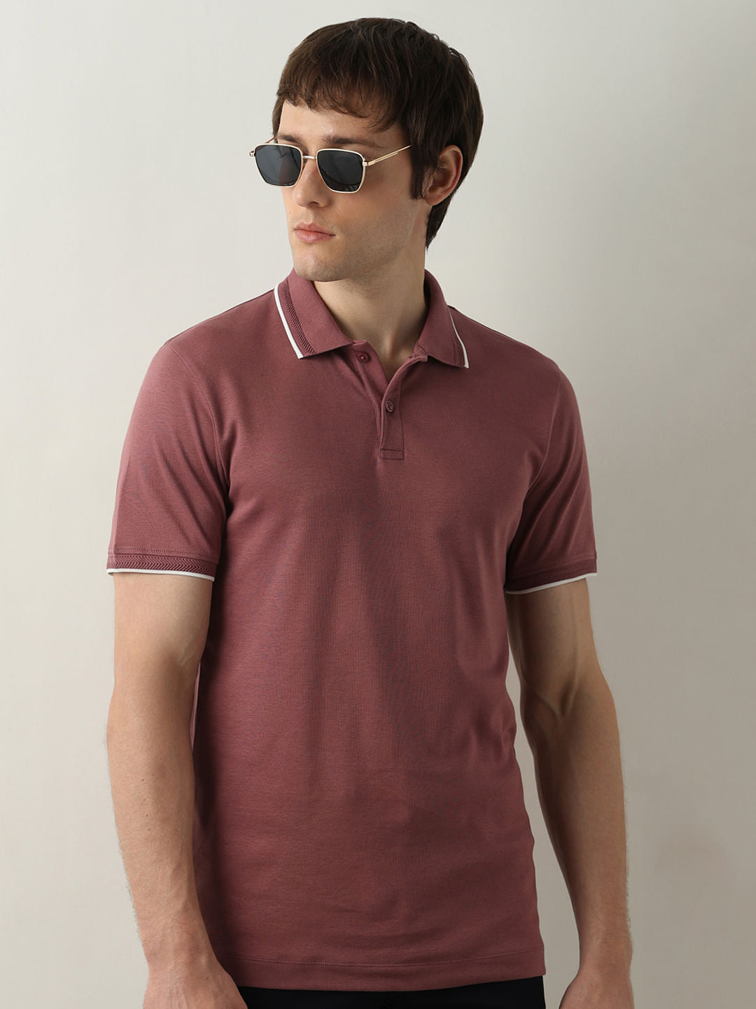 Dark Pink Cotton Polo T-shirt