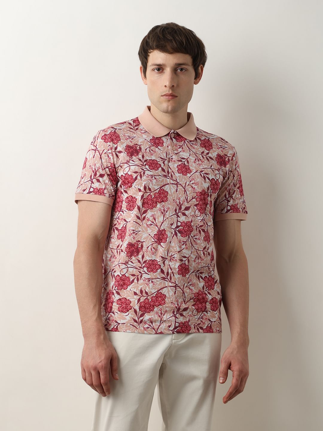 Pink Floral Print Polo T-Shirt