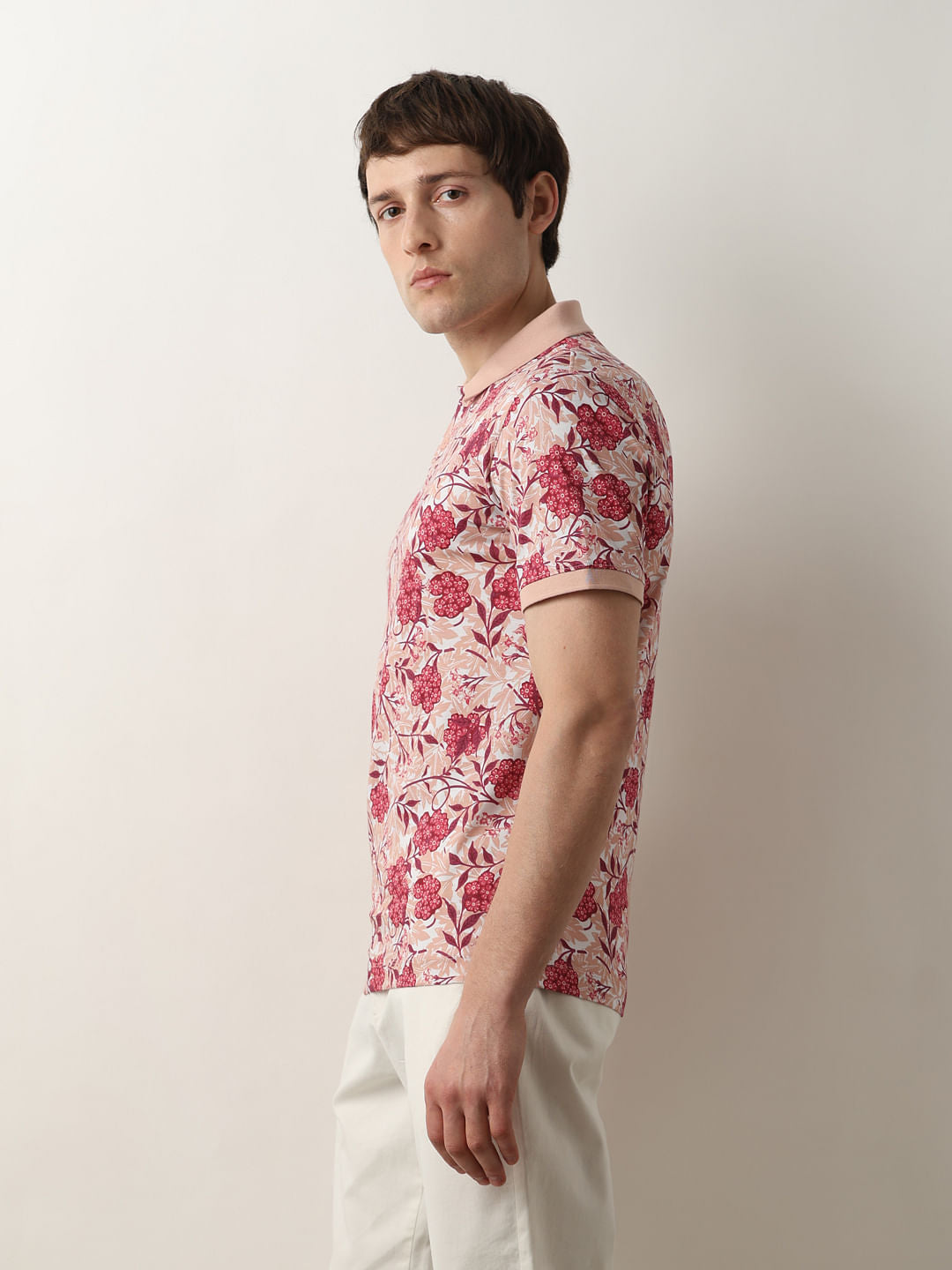 Pink Floral Print Polo T-Shirt