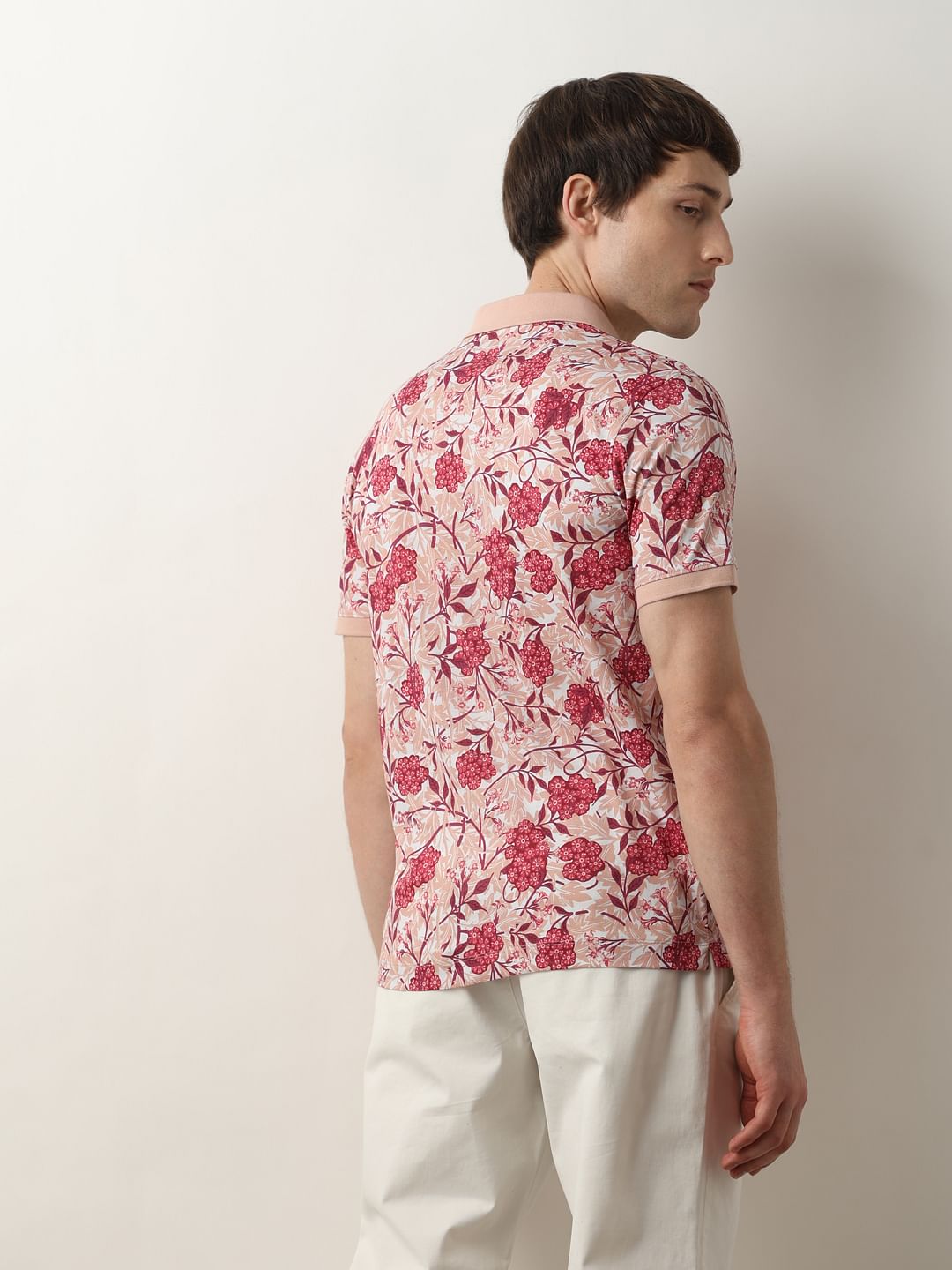Pink Floral Print Polo T-Shirt