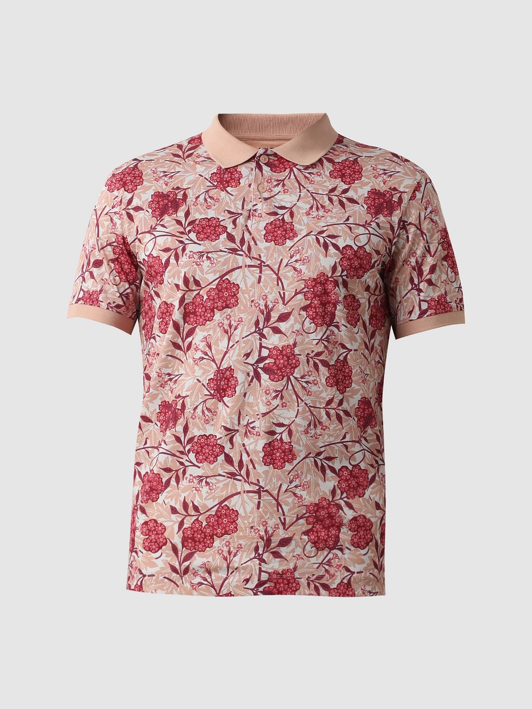 Pink Floral Print Polo T-Shirt