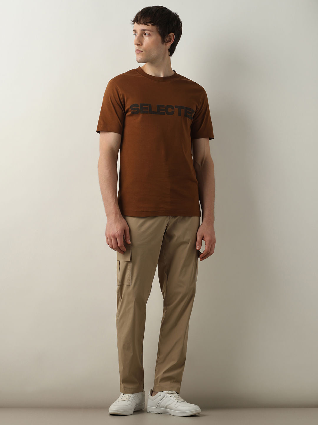 Brown Logo Print Crew Neck T-shirt