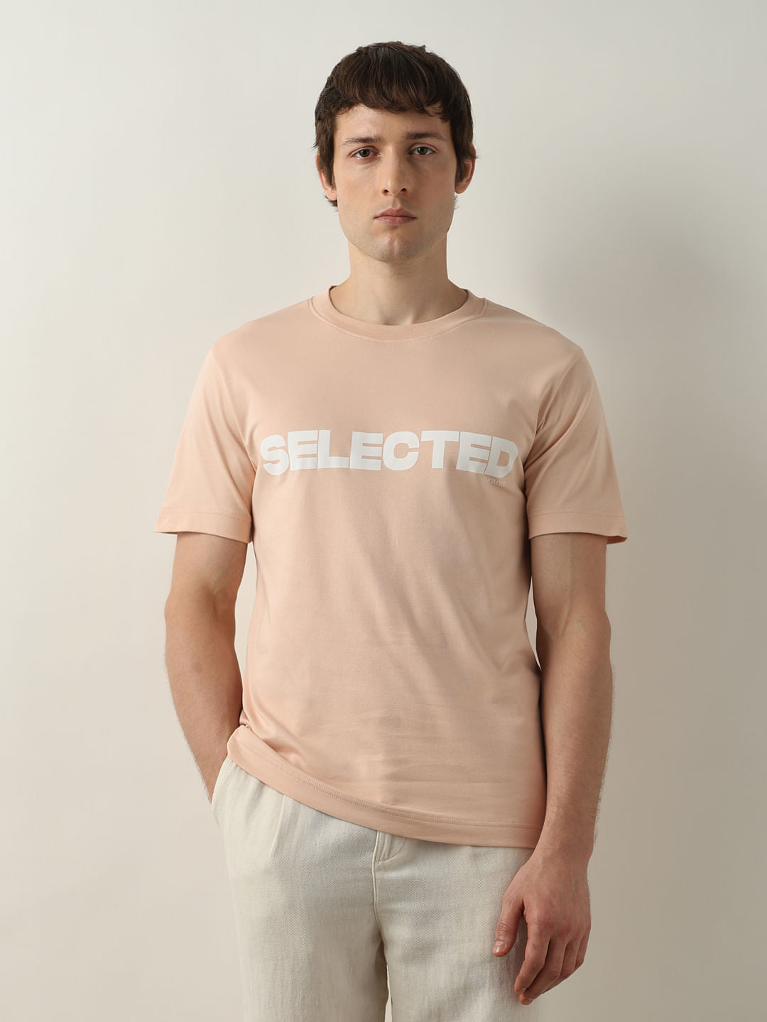 Pink Logo Print Crew Neck T-shirt