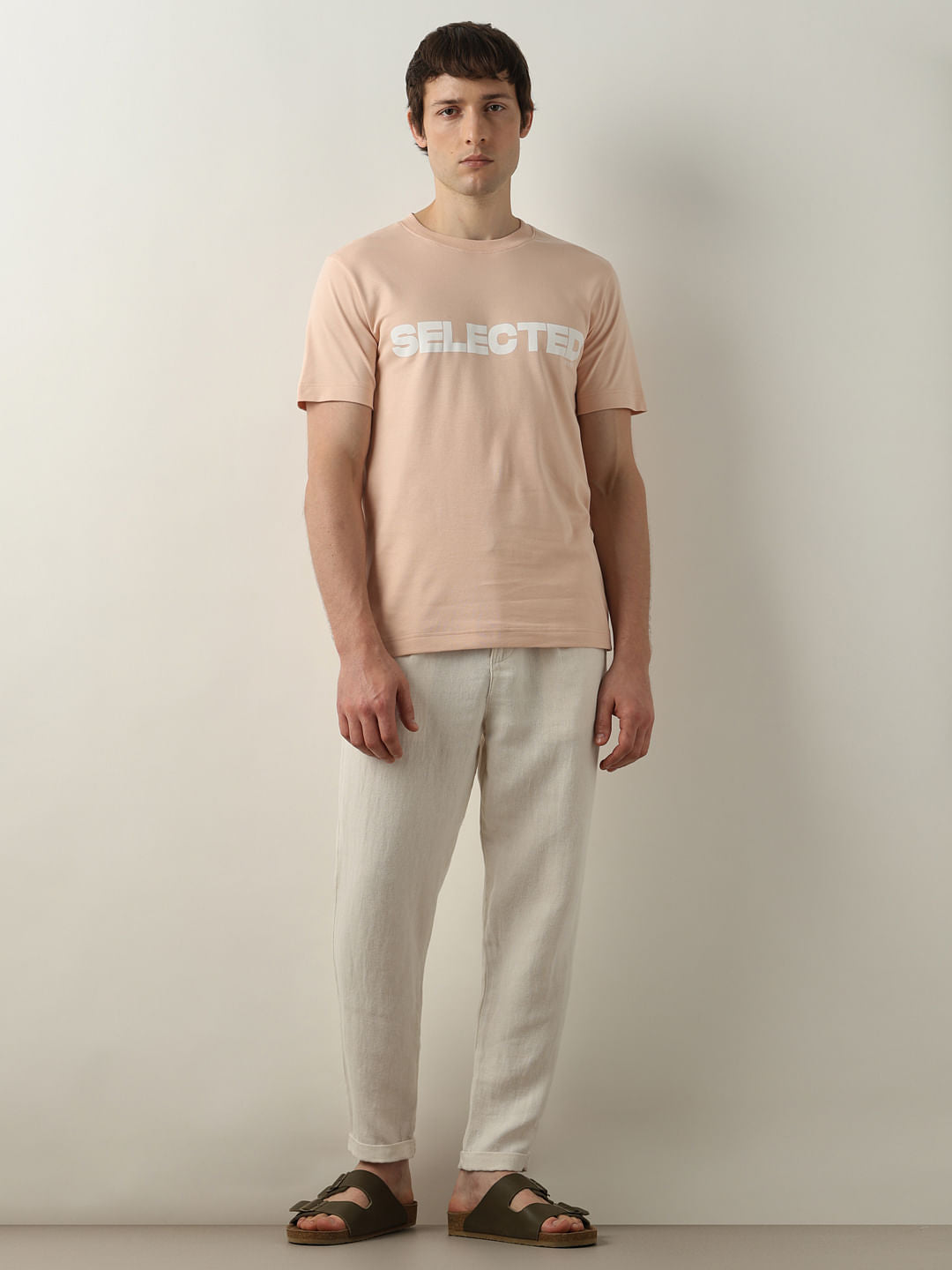 Pink Logo Print Crew Neck T-shirt