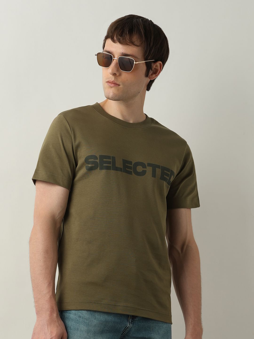 Green Logo Print Crew Neck T-Shirt