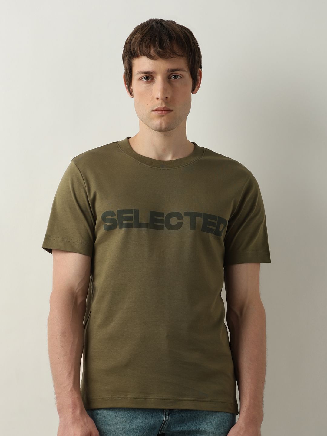 Green Logo Print Crew Neck T-Shirt
